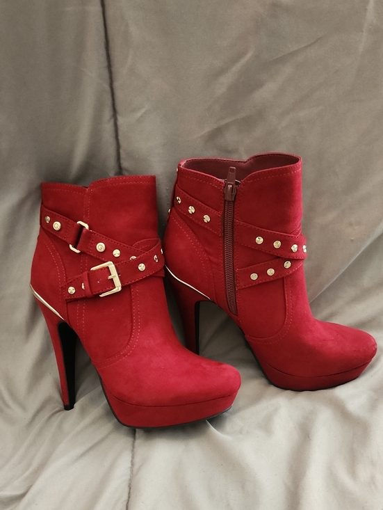 G by Guess Shoes - G by Guess Red Suede Studded Ankle Boots